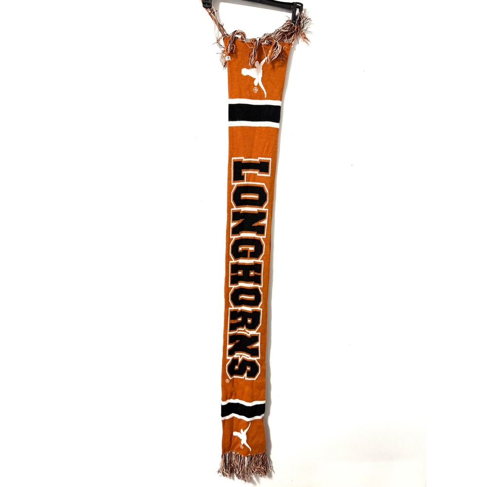 47 Brand Texas Longhorns Burnt Orange Knit Scarf NCAA Collegiate Logo Fringe 65"